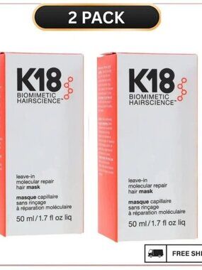 K18 Leave-In Molecular Repair Hair Mask 50ml Salon Hair Treatment 2 Pack